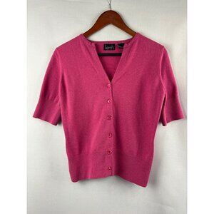 Kersh Womens Cardigan Sweater S Pink Button-Front Short Sleeve Cotton Blend